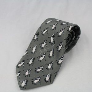 World's End Ushuaia Penguin Men's Necktie Tie Grey & White